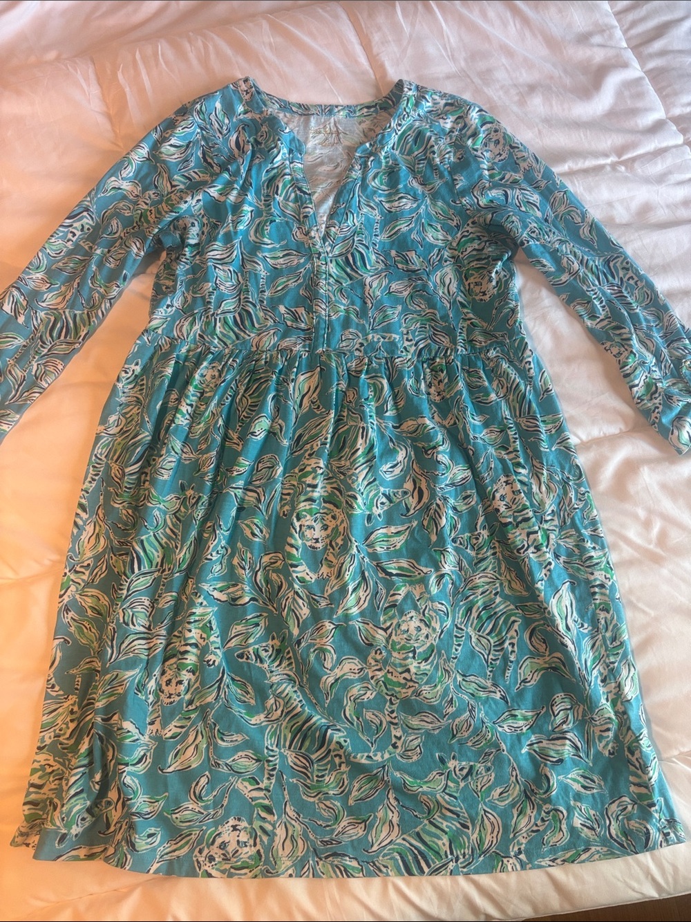 Lilly Pulitzer Turquoise Floral Long-Sleeve Cotton Dress